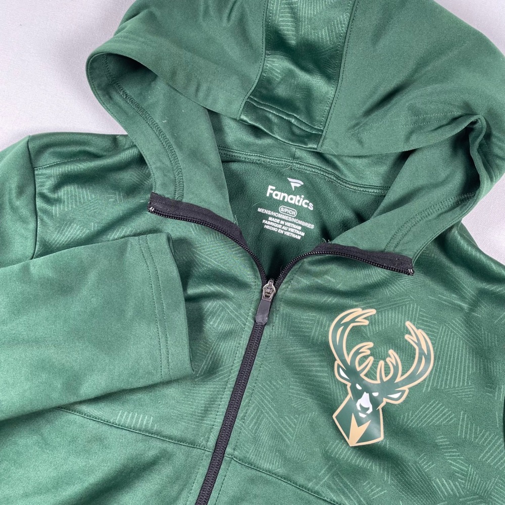 Milwaukee Bucks NBA Fanatics Full‎ Zip Hoodie Jacket Mens Small Green